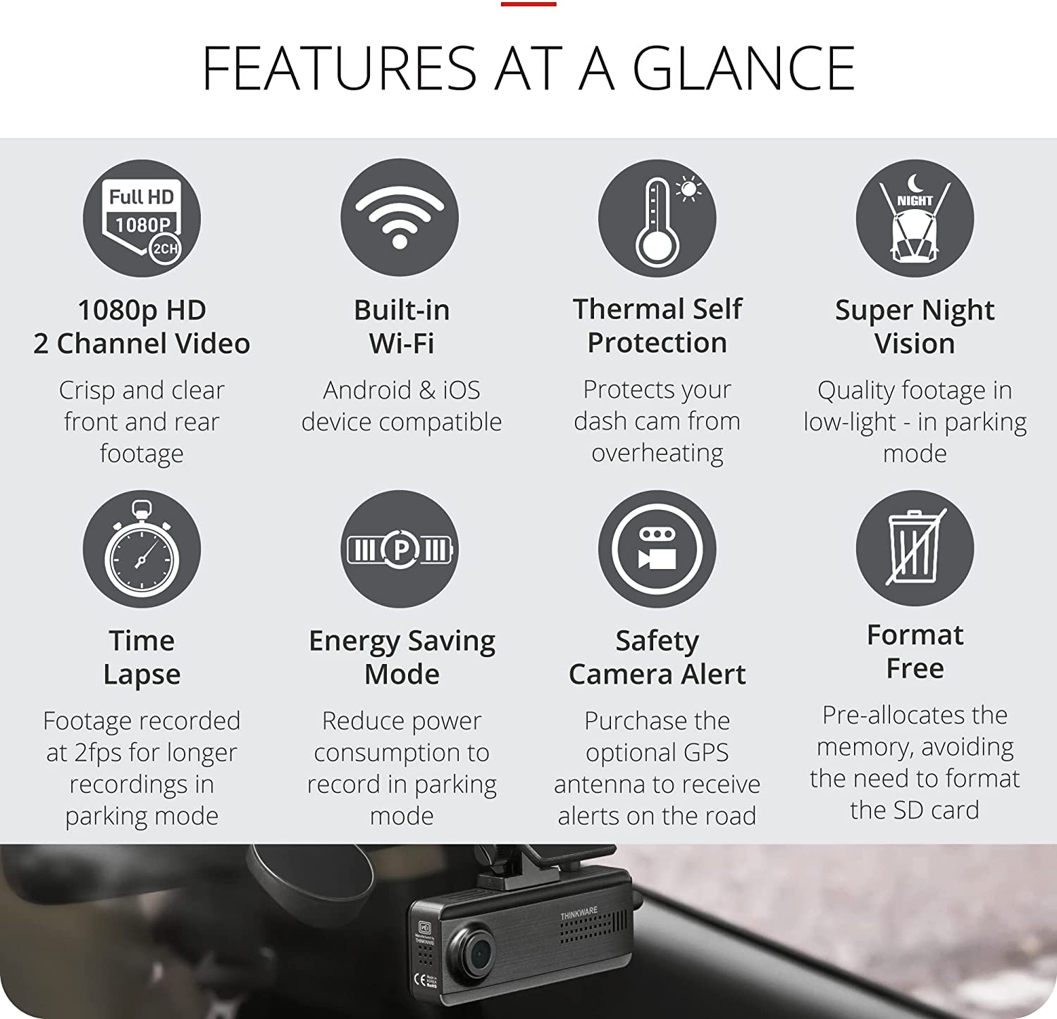 Thinkware Dash Cam F200 Pro with Lock Box - 2CH Dash Cam (16GB SD Card inc)