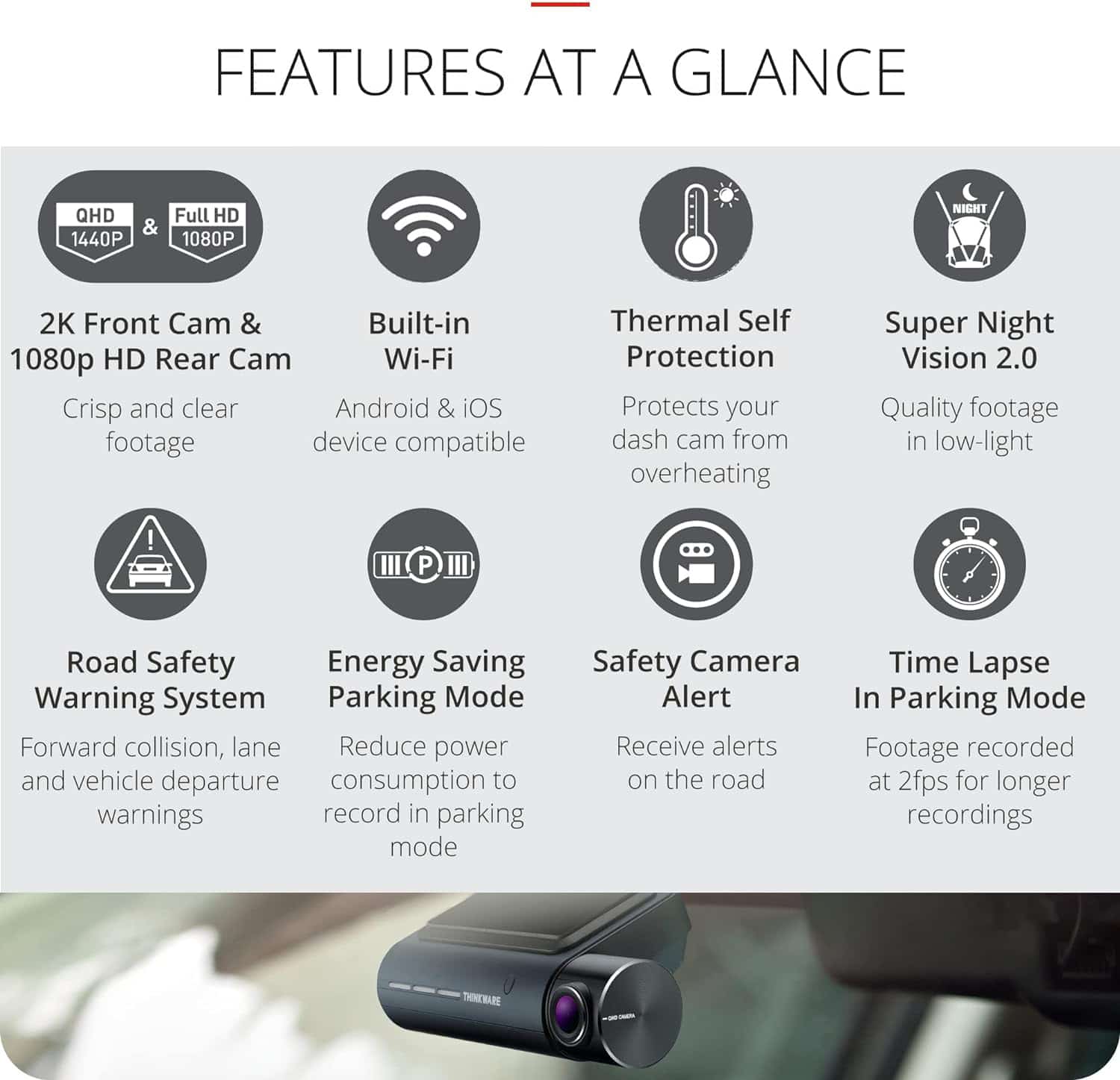 Thinkware Dash Cam Q850 - 2CH Dash Cam (64GB SD Card inc)