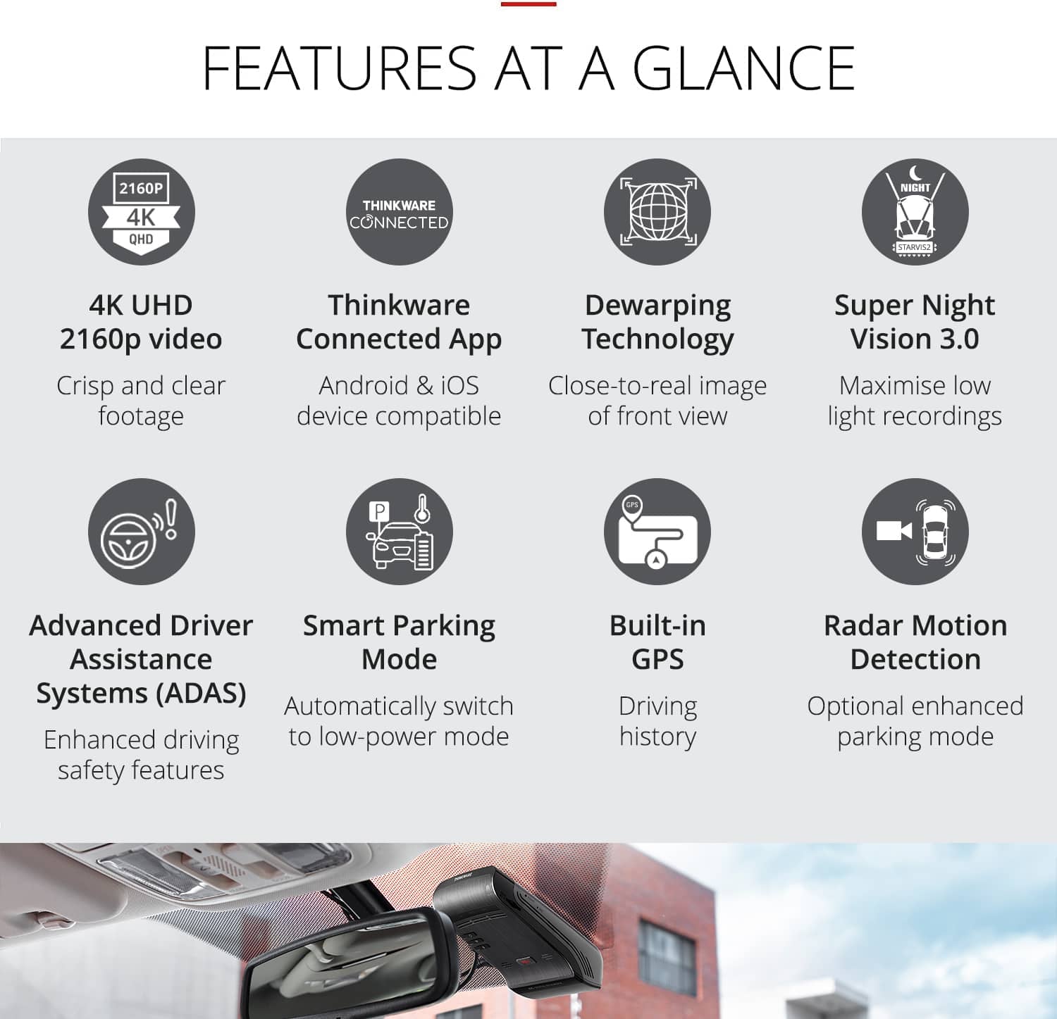 Thinkware Dash Cam U1000 PLUS- 2CH Dash Cam (64GB SD Card inc)